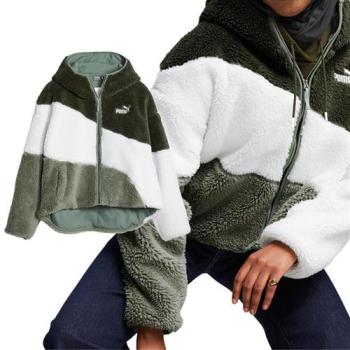 Puma 基本系列 女 綠白色 拼色 休閒 羊羔絨 保暖 寬鬆 外套 67537031