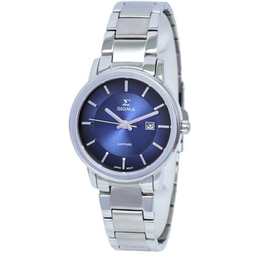 【SIGMA】1122L-3 簡約時尚 藍寶石鏡面 日期顯示 鋼錶帶女錶 藍/銀 30mm 平價實惠的好選擇