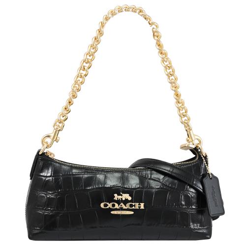 COACH CL656 經典金屬LOGO鱷魚紋鍊帶兩用包.黑/金