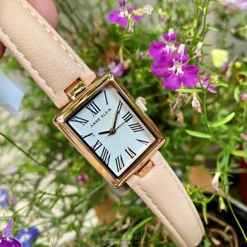 AnneKlein手錶, 女錶 18mm, 22mm 玫瑰金方形精鋼錶殼 白色簡約, 羅馬數字錶面款 AN00508