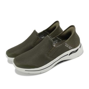 Skechers 休閒鞋 Go Walk Arch Fit Slip-Ins 男鞋 綠 白 緩衝 支撐 無鞋帶 健走鞋 216259OLV