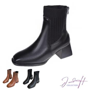 【J&H collection】時裝個性顯瘦方頭粗跟襪靴(現+預 黑色／棕色)