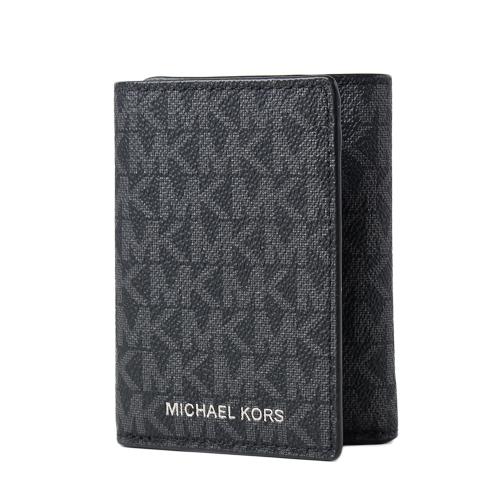 MICHAEL KORS 男款 緹花LOGO防刮三折短夾-黑色