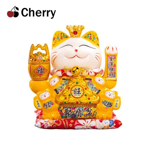 Cherry 八方來財 金旺聚寶盆搖手陶瓷招財貓 (高25CM )