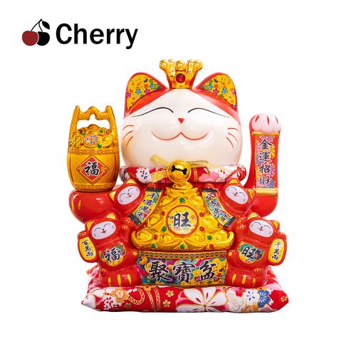 Cherry 八方來財 金旺聚寶盆搖手陶瓷招財貓 (高25CM )