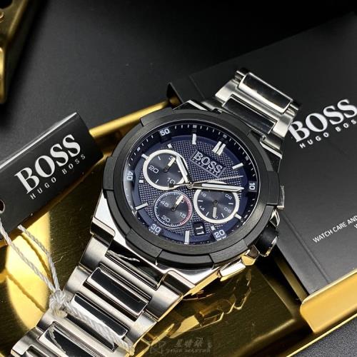 BOSS手錶, 男錶 46mm 黑銀圓形精鋼錶殼 黑色三眼, 運動錶面款 HB1513360