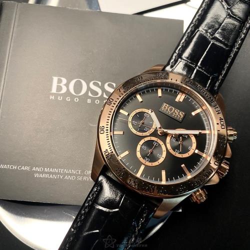 BOSS手錶, 男錶 44mm 玫瑰金圓形精鋼錶殼 黑色三眼, 精密刻度錶面款 HB1513179