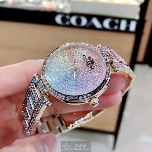COACH手錶, 女錶 34mm 玫瑰金圓形精鋼錶殼 彩虹圈時分中二針顯示, 滿天星鑽圈錶面款 CH00059