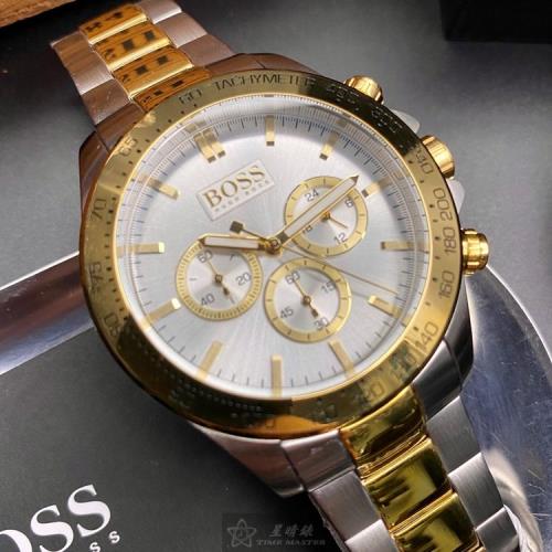 BOSS手錶, 男錶 44mm 金色圓形精鋼錶殼 白色三眼, 中三針顯示錶面款 HB1512960