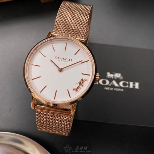 COACH 蔻馳女錶 32mm 玫瑰金圓形精鋼錶殼 白色簡約錶面款 CH00048
