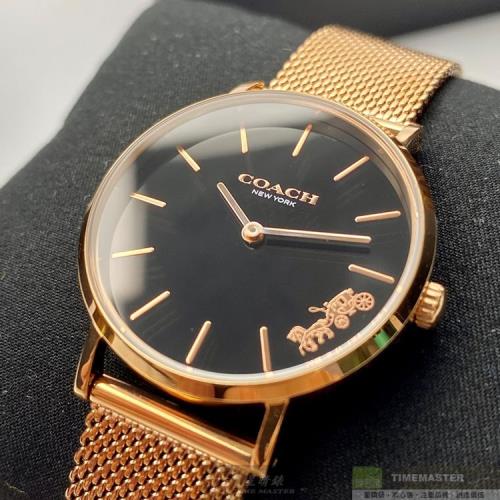 COACH 蔻馳女錶 32mm 玫瑰金圓形精鋼錶殼 黑色簡約錶面款 CH00026