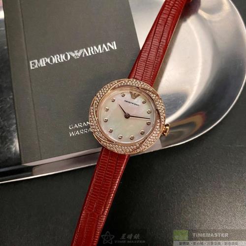 ARMANI 阿曼尼女錶 26mm 玫瑰金圓形精鋼錶殼 貝母中二針顯示錶面款 AR00045
