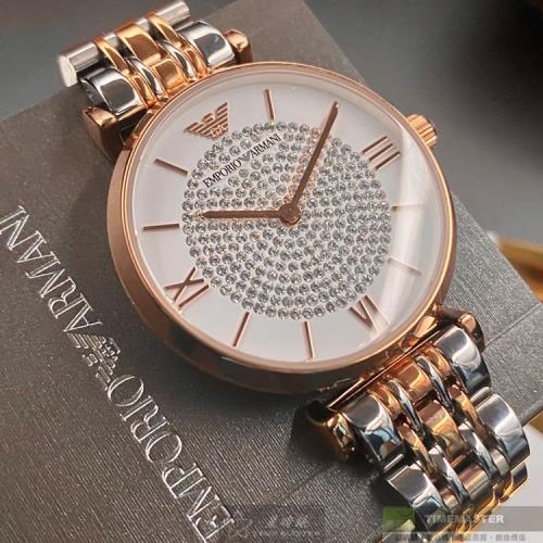 ARMANI手錶, 女錶 32mm 玫瑰金圓形精鋼錶殼 白色滿天星錶面款 AR00017
