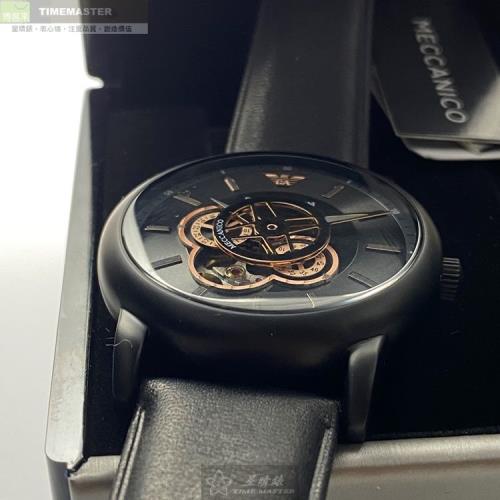 ARMANI手錶, 男女通用錶 42mm 黑圓形精鋼錶殼 玫瑰金色鏤空, 雙眼, 運動, 透視, 精密刻度錶面款 AR00001