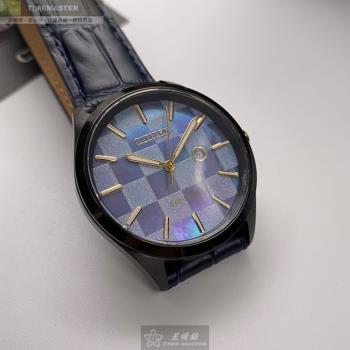 CITIZEN 星辰女錶 34mm 黑圓形精鋼錶殼 藍紫色蘇格蘭方格紋錶面款 CI00012