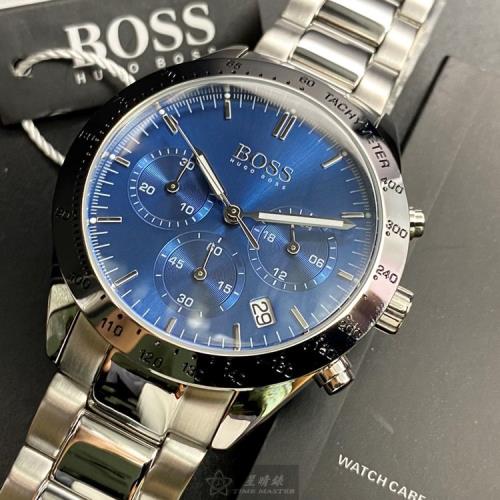 BOSS 伯斯男錶 42mm 銀圓形精鋼錶殼 寶藍色三眼, 運動錶面款 HB1513582