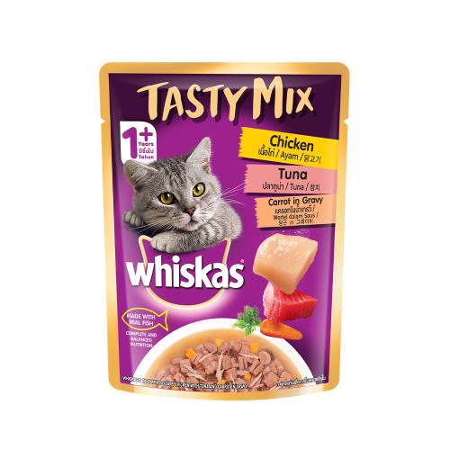 【Whiskas偉嘉】什錦珍味妙鮮包 雞肉、鮪魚及紅蘿蔔湯 70g*28入 寵物/貓罐頭/貓食