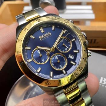 BOSS 伯斯男錶 42mm 金色圓形精鋼錶殼 寶藍色三眼, 時分秒中三針顯示錶面款 HB1513767