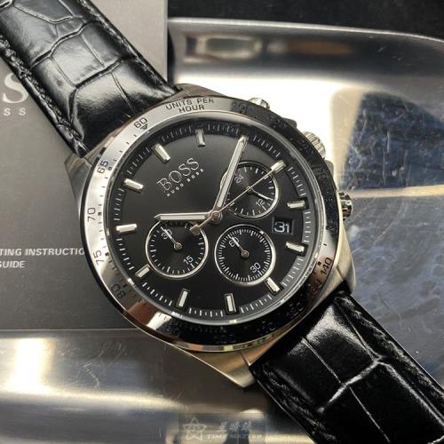 BOSS手錶, 男錶 42mm 銀圓形精鋼錶殼 黑色三眼, 時分秒中三針顯示, 運動錶面款 HB1513752