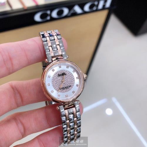 COACH手錶, 女錶 26mm 玫瑰金圓形精鋼錶殼 銀色滿天星錶面款 CH00078