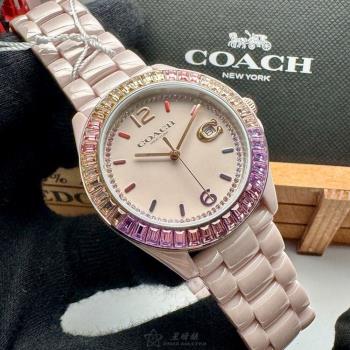 COACH手錶, 女錶 38mm 粉紅圓形陶瓷錶殼 粉紅中三針顯示, 鑽圈錶面款 CH00161