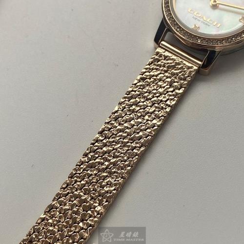 COACH 蔻馳女錶 22mm 玫瑰金圓形精鋼錶殼 貝母簡約, 中二針顯示, 貝母錶面款 CH00160
