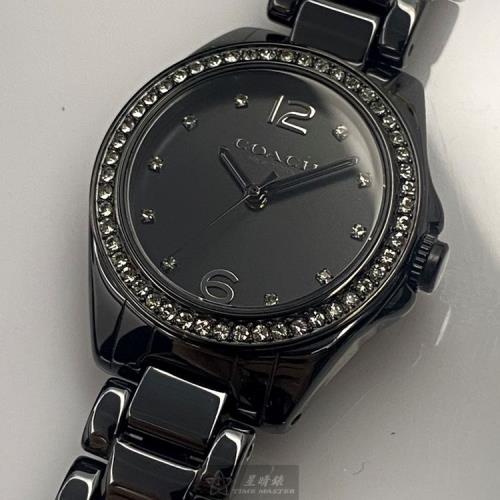 COACH手錶, 女錶 28mm 黑圓形陶瓷錶殼 黑色簡約, 中三針顯示錶面款 CH00131