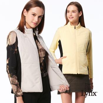 【Lynx Golf】女款保暖舒適鋪棉脇邊剪裁配布斜紋壓線設計拉鍊口袋無袖背心(二色)