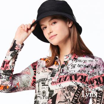 【Lynx Golf】女款潮流百搭日本進口布料花紋造型遮陽時尚筒帽可調節式漁夫帽-黑色