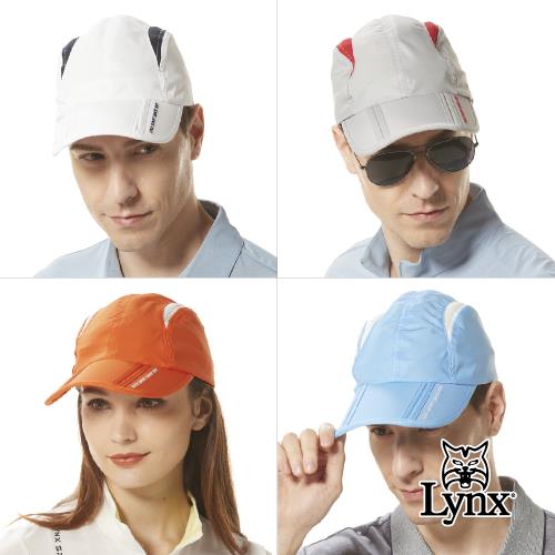 【Lynx Golf】可折式易收納兩側透氣網布造型LOGO字樣繡花魔鬼氈可調節式球帽(四色)