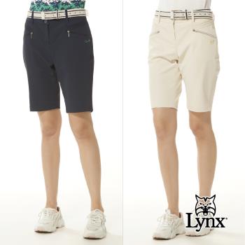 【Lynx Golf】女款日本進口布料吸排抗UV功能素面款造型拉鍊口袋褲口開杈設計直筒五分褲(二色)