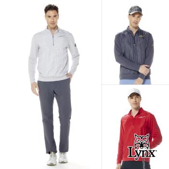 【Lynx Golf】男款保暖舒適三色織帶設計壓線LOGO下擺縮口長袖立領POLO衫(三色)-慈濟