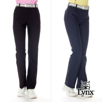 【Lynx Golf】女款日本進口布料保暖舒適經典百搭格紋紋路星球繡標造型窄管長褲(二色)-慈濟