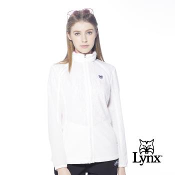 【Lynx Golf】女款吸濕快乾透氣易溶紗拉鍊口袋Lynx繡標可收式連帽長袖外套(二色)