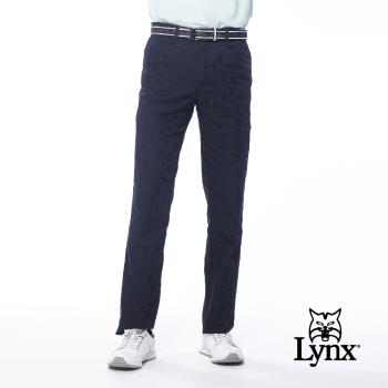 【Lynx Golf】男款混紡材質英文字體圖樣紋路兩側腰圍鬆緊帶設計平口休閒長褲(二色)