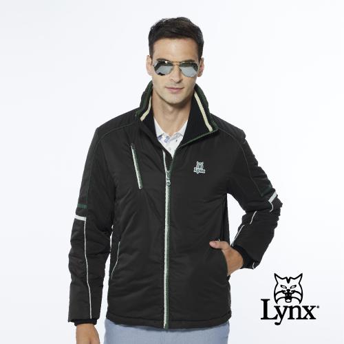【Lynx Golf】男款保暖防風鋪棉兩袖配色拉線設計胸袋款長袖立領外套(二色)