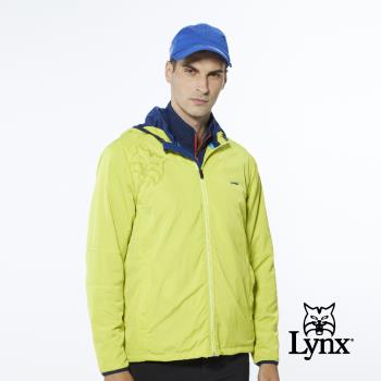【Lynx Golf】男款保暖防風內刷毛右肩經典大山貓印花長袖連帽外套(三色)