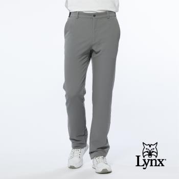 【Lynx Golf】男款潑水功能素面腰間特殊織帶造型設計平口微窄管休閒長褲(二色)