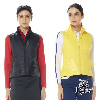 【Lynx Golf】首爾高桿風格！女款保暖舒適異材質剪接設計門襟印花造型拉鍊口袋無袖背心(二色)