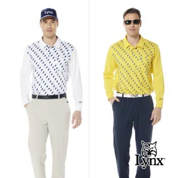 【Lynx Golf】男款合身版吸排功能保暖內刷毛左袖山貓繡花胸袋款長袖POLO衫(二色)