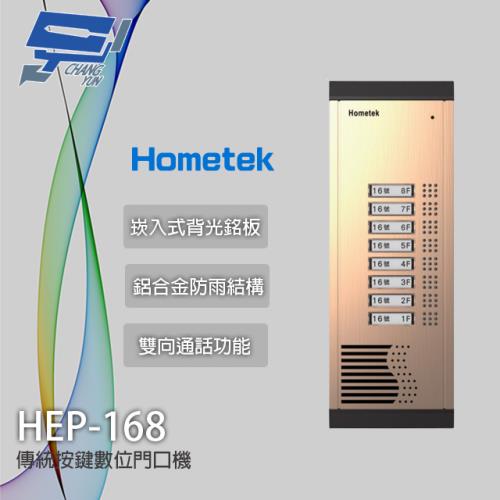 [昌運科技] Hometek HEP-168 傳統按鍵數位門口機 雙向通話 崁入式背光銘板 鋁合金防雨