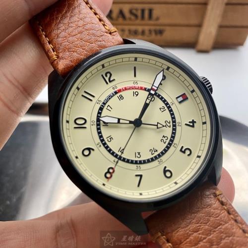 TommyHilfiger 湯米希爾費格男錶 44mm 黑圓形精鋼錶殼 米黃色精密刻度錶面款 TH00033