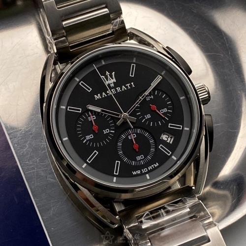 MASERATI手錶, 男女通用錶 42mm 銀圓形精鋼錶殼 黑色三眼, 運動錶面款 R8873632003