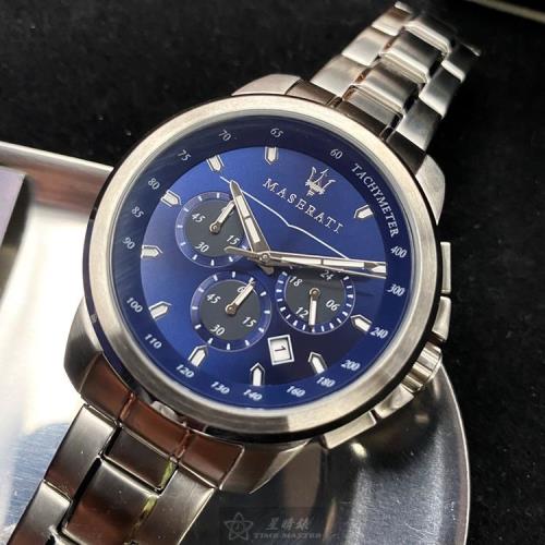 MASERATI手錶, 男女通用錶 42mm 銀圓形精鋼錶殼 寶藍色三眼, 時分秒中三針顯示, 運動錶面款 R8873621002