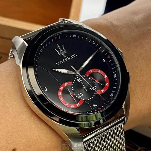 MASERATI手錶, 男錶 46mm 銀圓形精鋼錶殼 黑色三眼, 運動錶面款 R8873612005