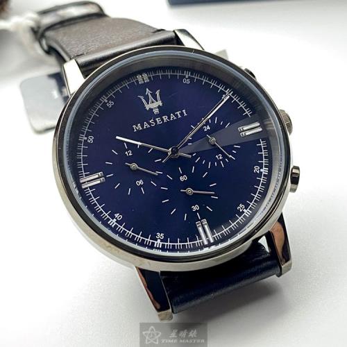 MASERATI手錶, 男女通用錶 42mm 黑圓形精鋼錶殼 寶藍色簡約, 三眼, 中三針顯示錶面款 R8871630002