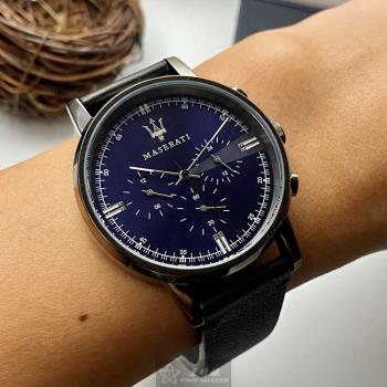 MASERATI 瑪莎拉蒂男女通用錶 42mm 黑圓形精鋼錶殼 寶藍色簡約, 三眼, 中三針顯示錶面款 R8871630002
