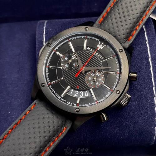 MASERATI手錶, 男錶 46mm 黑圓形精鋼錶殼 黑色三眼, 中三針顯示, 運動錶面款 R8871627004