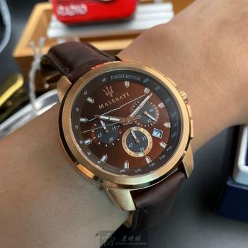 MASERATI手錶, 男女通用錶 44mm 玫瑰金圓形精鋼錶殼 古銅色三眼錶面款 R8871621004