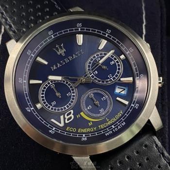 MASERATI 瑪莎拉蒂男女通用錶 44mm 銀圓形精鋼錶殼 寶藍色運動, 精密刻度錶面款 R8871134002